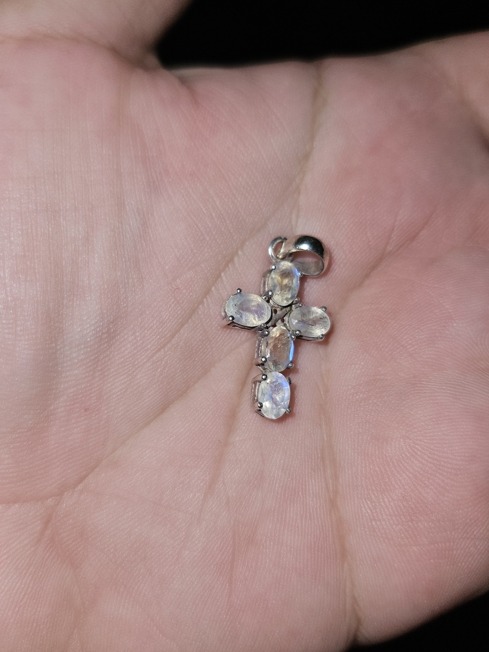 Sterling Silver Rainbow Moonstone Cross Pendant